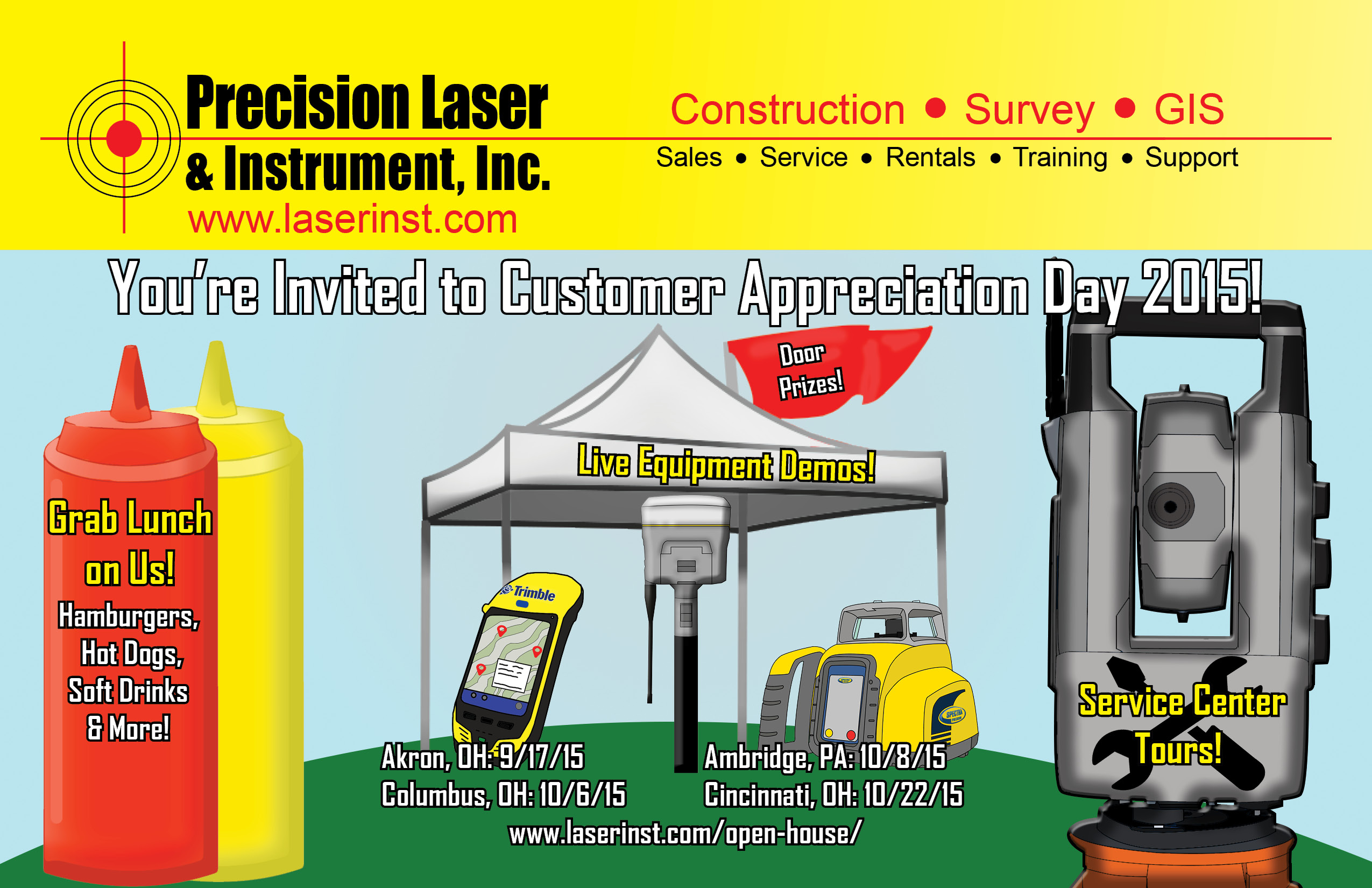 You're invited to Customer Appreciation Day 2015! Grab lunch on us, see live equipment demos, take part in service center tours, and enter to win door prizes! Dates are as follows: Akron, OH: 9/17/15; Columbus, OH: 10/6/15; Ambridge, PA: 10/8/15; Cincinati, OH: 10/22/15